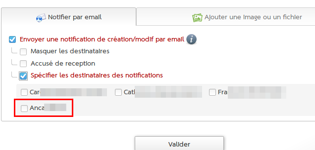 Sélection des personnes à notifier à l'ajout d'un sujet